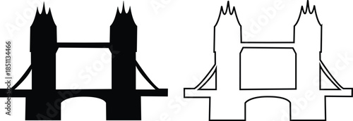 Bridge icon set in flat and line style architectural crossing silhouettes featuring arch suspension and modern bridges, minimal monochrome infrastructure vector pack for urban and construction concept