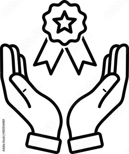 Cupped hands supporting a star award badge, symbolizing quality and excellent achievement