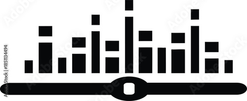 Black and white equalizer bar graph icon with circular hole