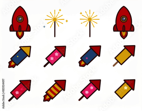 Set of space rocket icons featuring vector illustrations and web symbols for business concept design and home computer sign decoration