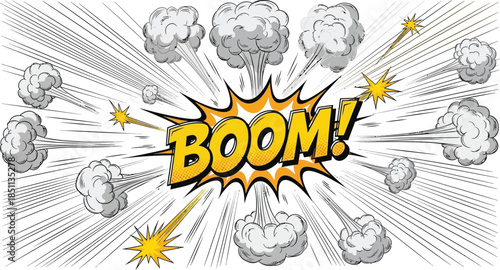 Line speed cartoon effect, boom explosion motion line element set. Comic boom burst, explosive smoke, line speed cartoon vector icon.