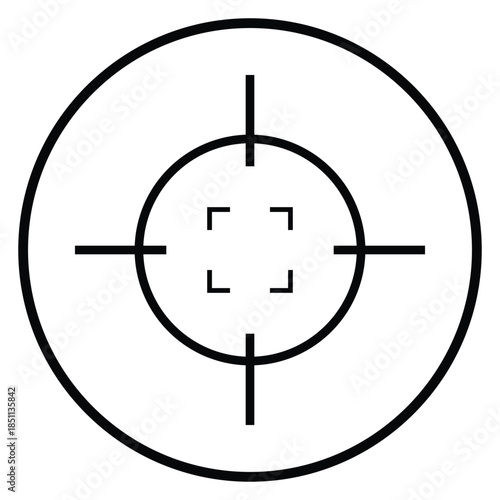 Circular target crosshair with inner focus brackets, clean aiming and accuracy symbol for targeting systems, shooting practice visuals and business goal alignment