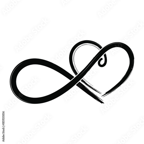 A beautiful brushstroke infinity symbol intertwined with a heart, representing eternal love and connection isolated on white background, Vector, illustration