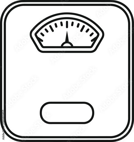 A simple line art illustration of a modern bathroom scale for personal weight measurement