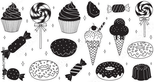 Black and White Sweet Treats Illustration