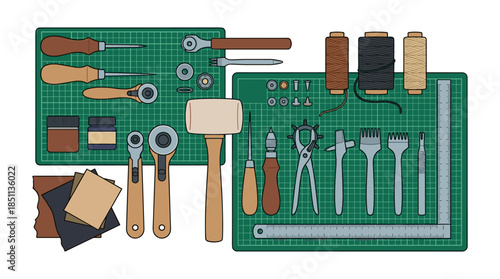 Leathercraft tools for a homemade crafting hobby workshop