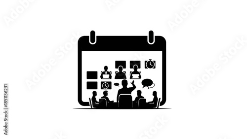 Calendar icon depicting a virtual online meeting with participants.