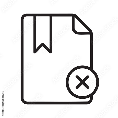 A simple black and white illustration of a document with a rejection mark and a crossed circle