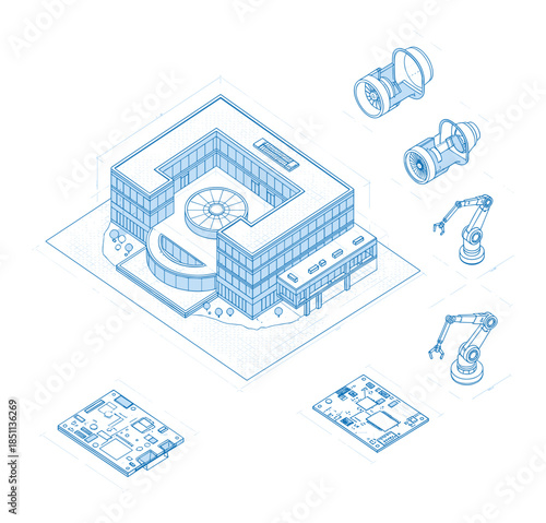Modern building engineering and industrial technology blueprint