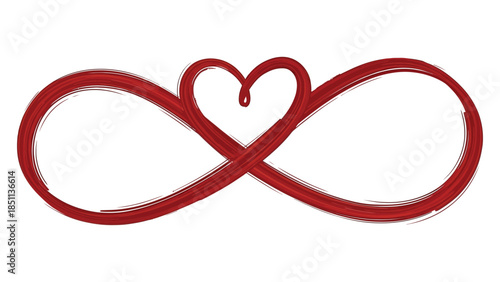 Red infinity symbol with a heart interwoven, representing eternal love and connection isolated on white background, Vector, illustration