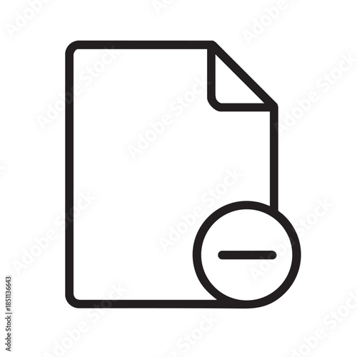 A simple black and white line drawing depicts a document with a minus sign indicating removal or deletion