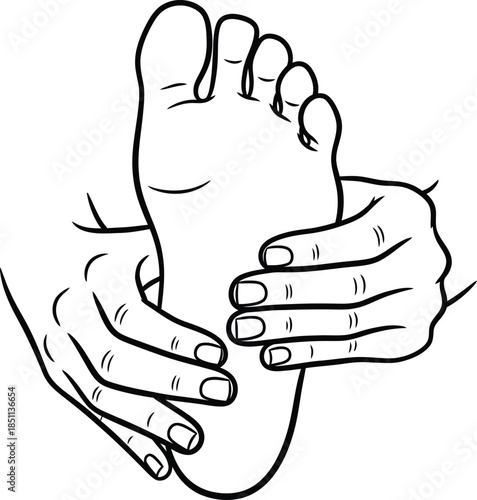 A soothing foot massage illustration depicting hands gently holding and rubbing the sole