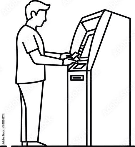 A man using an automatic teller machine for cash withdrawal or other banking services