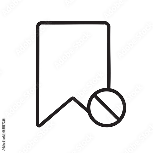 Simple black and white line art illustration of a document with a prohibition symbol overlayed on it