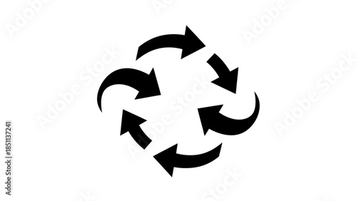 Circular Arrows Symbolizing Recycling and Continuous Process in Black.