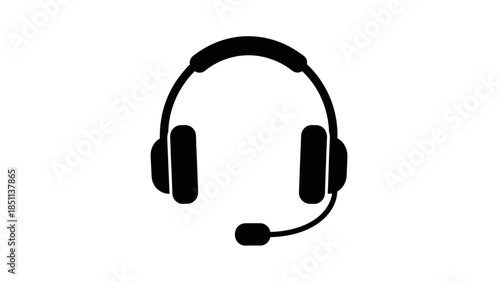 Black and White Graphic of Headphones with Microphone.