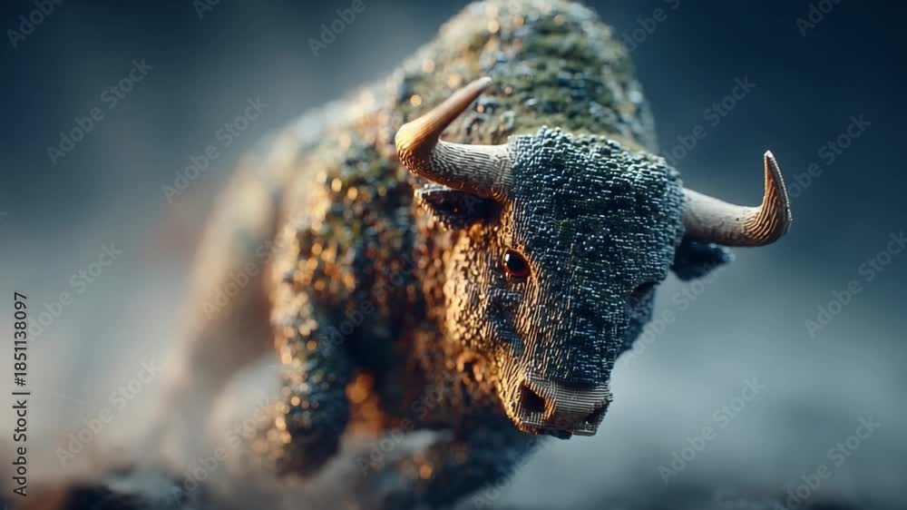 Charging Bull: A powerful, textured bull charges forward with ...