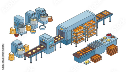 Bakery production process on an automated conveyor line