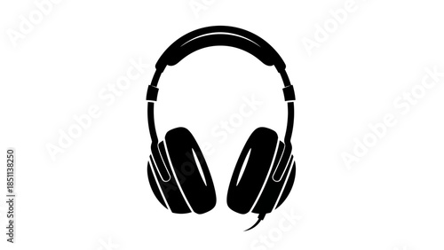 Black and White Headphones Illustration for Audio Listening.