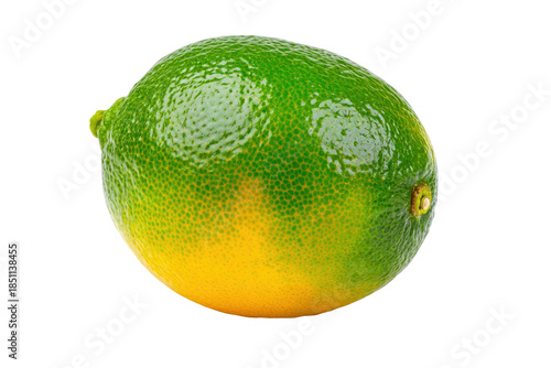 Unripe orange fruit with green and yellow patches isolated on transparent background. Single fresh unripe orange fruit isolated on white background.