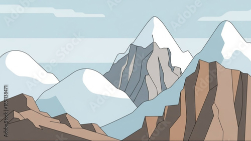 Snow capped mountain range landscape stylized vector illustration for nature and travel themes serene outdoor background
