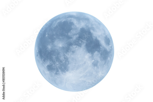 Full moon appearing blue against a transparent background, representing space, celestial events, and astrology