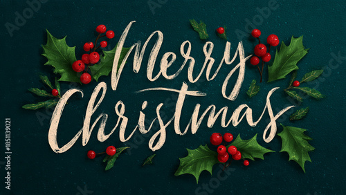 christmas greeting card with holly