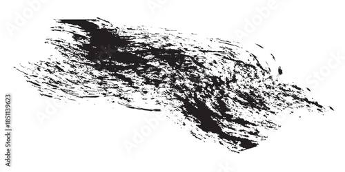 Abstract black ink brush stroke texture on white background.