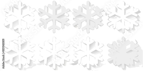 Detailed arrangement of intricately designed white three dimensional snowflake patterns