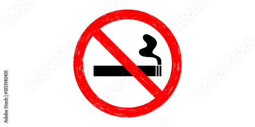 Red Grunge No Smoking Sign Icon with Prohibition Circle and Black Cigarette Vector Graphic Background