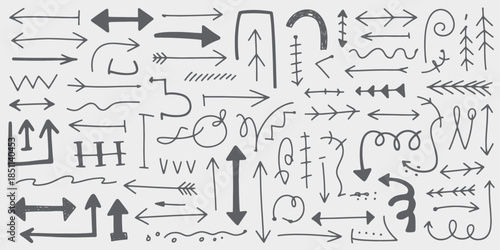 Hand-Drawn Arrows Collection in Various Styles and Directions on White Background for Graphic Design