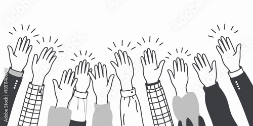 Raised Hands Gesture in Monochrome Illustration with Dynamic Lines on White Background for Social Media