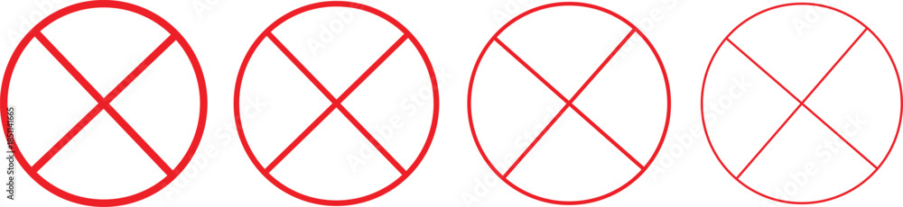 Fototapeta premium Red cross circle error and cancel icons outline styles