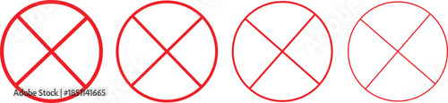 Red cross circle error and cancel icons outline styles