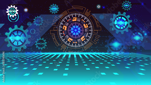 technical elements formed in the shape of a circle abstract blue background Abstract background. Scientific and technological concept with the use of