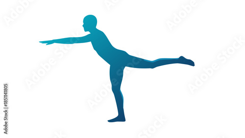 Simple silhouette of a person standing on one foot with arms relaxed, body balance and stability wellness concept.
