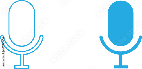Microphone icons in outline and solid blue styles set