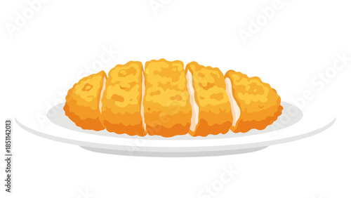 Crispy golden fried chicken fillet served on a white plate