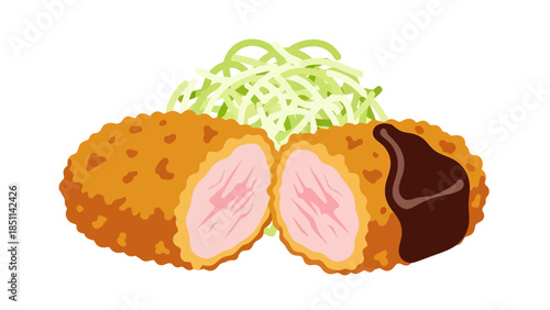 Crispy breaded meat cutlet with melted cheese and creamy mushroom sauce