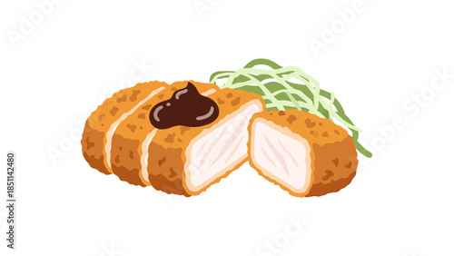 Close up of tasty breaded fish fillet with fresh salad garnishes