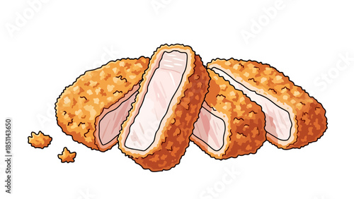Crispy breaded chicken cutlets with tender meat filling served sliced for presentation