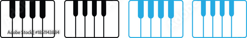 Piano keyboard icons in black and blue styles set