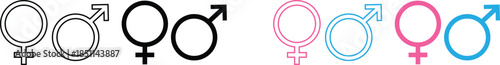 Gender symbols set in different colors and outline styles