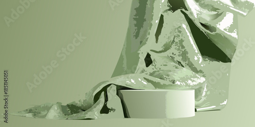 A minimalist still life featuring draped fabric and a cylindrical pedestal
