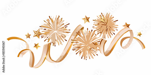 Golden fireworks and ribbons a festive celebration design element