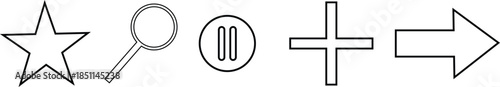 Outline interface icons set with star, search, add and arrow.