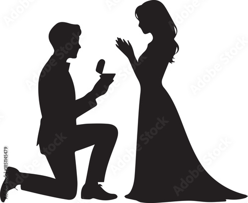 Romantic Couple Silhouette with Hearts on White Background