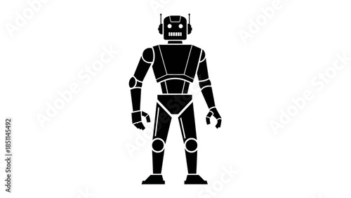 Detailed illustration of a black and white humanoid robot.
