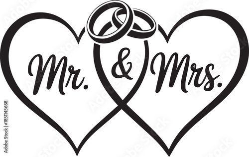 Romantic Couple Silhouette with Hearts on White Background