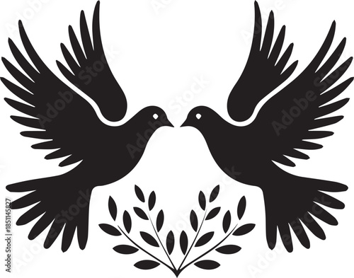 Romantic Couple Silhouette with Hearts on White Background